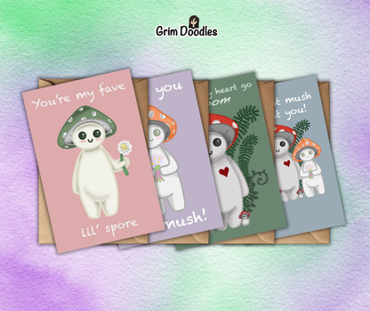 Mushroom Pun Greetings Card Set Of X4 : A6 Glossy Greetings Cards